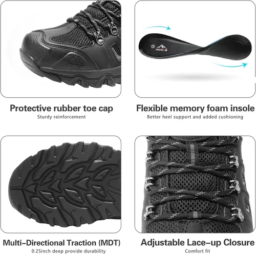 Vista 3 de NORTIV 8 Zapatos de senderismo impermeables para hombre, zapatos de senderismo de cuero para exteriores, senderismo, camping, caminata