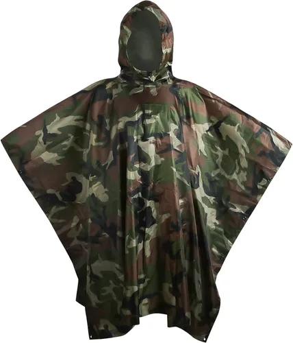 Vista 8 de Chubasqueros impermeables camuflados Poncho de lluvia con capucha, ligero, impermeable, plegable, impermeable, al aire libre, caza, senderismo