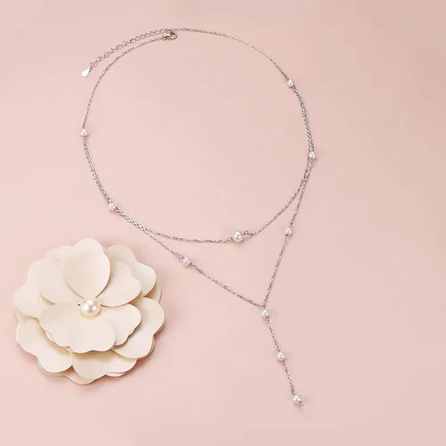 Vista 3 de DAOCHONG Collar con colgante de cadena larga triple multicapa de plata esterlina S925 para mujer
