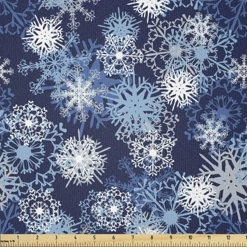 Vista 19 de Ambesonne Tela Navideña por Yarda, Tema Navideño Colorido Vivo Piñas de Pino Ramas Hombre de Jengibre Imagen de Bayas Estampada, Tela de Punto