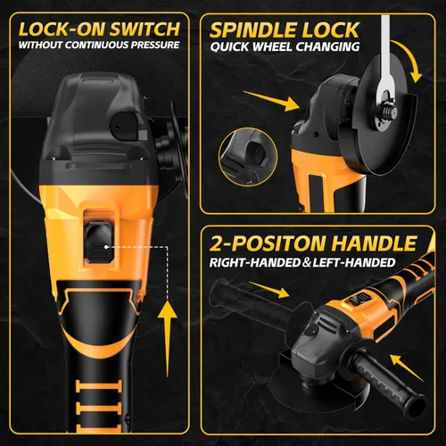 Vista 7 de Amoladora angular inalámbrica para batería Dewalt de 20 V, amoladora sin escobillas ajustable de 3 velocidades con hasta 8500 RPM, amoladora
