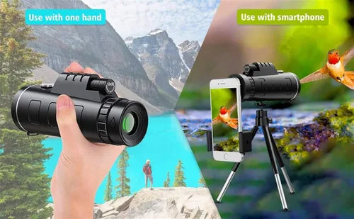 Vista 8 de Portable Monocular 12x50 telescopes High-Power High-Magnification Low Light Monoculars are Equipped with a Teles Tripod Phone Holder. Adult