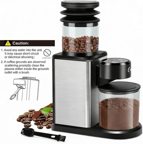 Vista 7 de Molinillo de café eléctrico para el hogar y la oficina: molinillo de café inteligente con 25 ajustes de molienda de precisión y tolva de grano