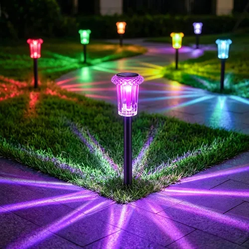 Vista 8 de Eyrosa Luces solares para exteriores, patrón de explosión de estrellas, paquete de 10 unidades de carcasa amarilla limón de alta visibilidad, luces