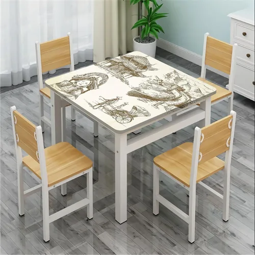 Vista 4 de Mantel con bordes elásticos de China antigua, diseño de pagoda con símbolos de la herencia china, funda cuadrada para mesa de comedor