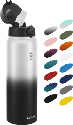 Vista 38 de Fanhaw Botella de agua de acero inoxidable aislada para niños de 20 onzas con tapa con popote, a prueba de fugas y antipolvo, botella de uso diario