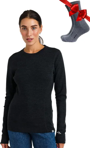 Vista 23 de 100% lana merino capa base mujer - camisa térmica de manga larga con 165 gris carbón