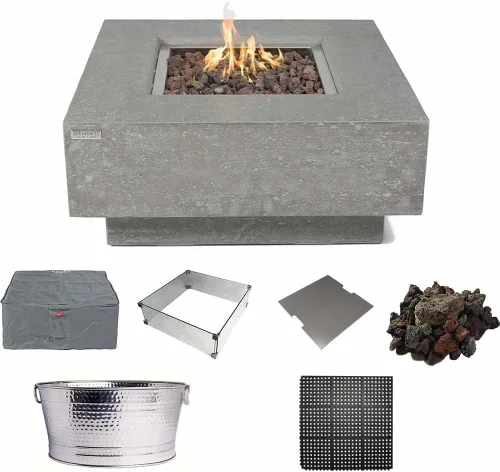 Vista 12 de Manhattan - Chimenea de concreto de 36 x 36 pulgadas para patio al aire libre, incluye rocas de lava modernas hogueras y chimeneas al aire libre
