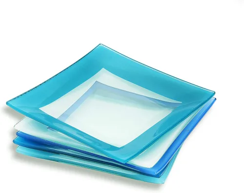 Vista 2 de GAC - Platos cuadrados de postre de vidrio templado de colores azules surtidos, 6 pulgadas, juego de 5, resistentes a la rotura, aptos para horno