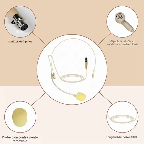 Vista 2 de Phenyx Pro Combo de auriculares/micrófono de solapa beige con mini XLR