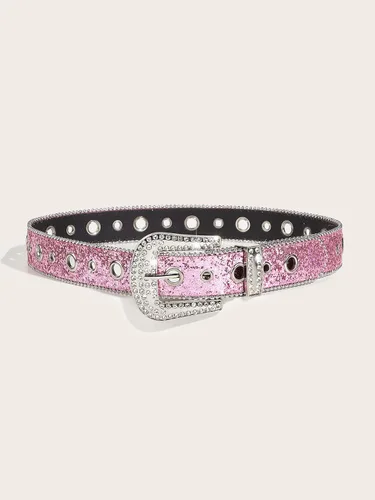 Vista 2 de Cinturón de mujer con diamantes de imitación para mujer, vaquera occidental, con diamantes de cristal, tachuelas, correa de lujo