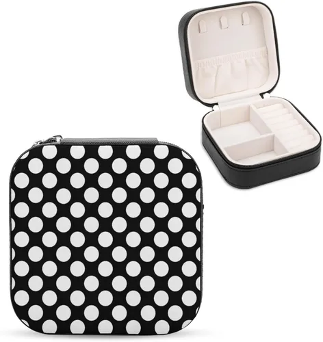 Vista 3 de ONDIAN Portable Travel Mini Jewelry Box Leather Jewelry Organizer Case Black White Dot Storage Box for Women