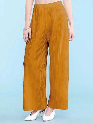 Vista 5 de Lock and Love - Pantalones maxi plisados palazzo de pierna ancha con cordón o banda elástica para mujer