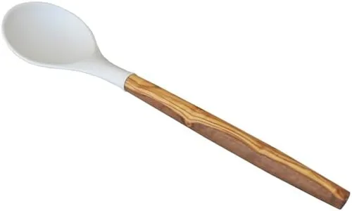 Vista 2 de Naturally Med Cuchara redonda de silicona (blanco) con mango de madera de olivo