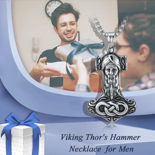 Vista 4 de SILBAZ Viking Necklace for Men Stainless Steel Animal Pendant Vintage Viking Animal Jewelry Gift for Father Husband