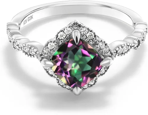 Vista 9 de Gem Stone King Anillo de compromiso solitario de moissanita blanca con piedra natal de corte cojín de 0.276 in para mujer, plata de ley 925