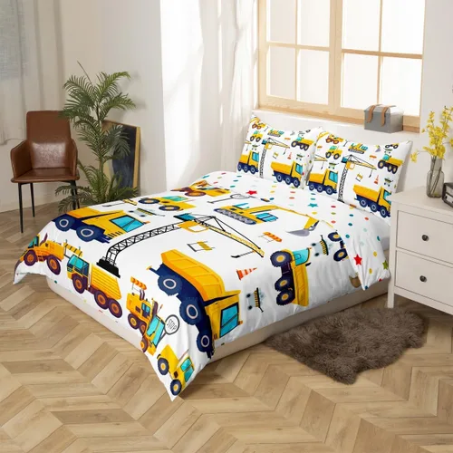 Vista 2 de Erosebridal Juego de ropa de cama para niños de construcción tamaño individual para niños, cubierta de edredón para camiones excavadoras, juego