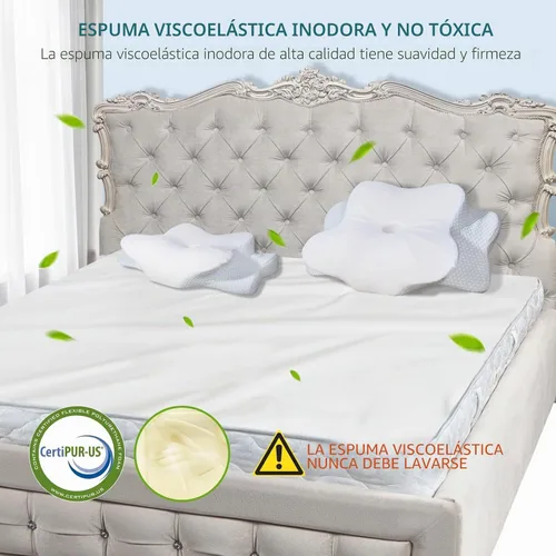 Vista 8 de DONAMA - Almohada cervical ortopédica para alivio de dolor del cuello, espuma viscoelástica contorneada, soporte ergonómico para dormir de lado, Azul