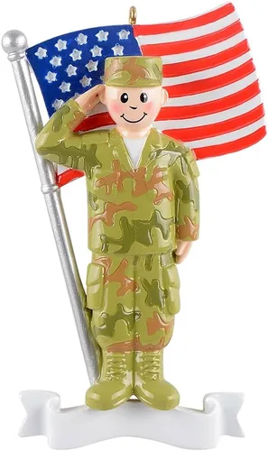 Vista 7 de MAXORA Adorno de Navidad militar de soldado personalizado con bandera estadounidense, soldado de la fuerza aérea, adornos patrióticos para veteranos