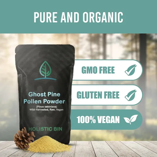 Vista 3 de Holistic Bin Polen de pino orgánico en polvo de grado farmacéutico, cosechado silvestre, polen de pino dorado de California Sin OMG, sin aditivos