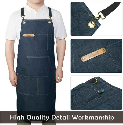 Vista 3 de Professional Unisex Chef Apron Cross-Back, Large Pockets, Water-Resistant Cotton Canvas
