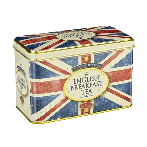 Vista 4 de New English Teas Union Jack - Lata de té con 40 bolsas de té de desayuno inglés Té negro, regalos de recuerdo de Londres