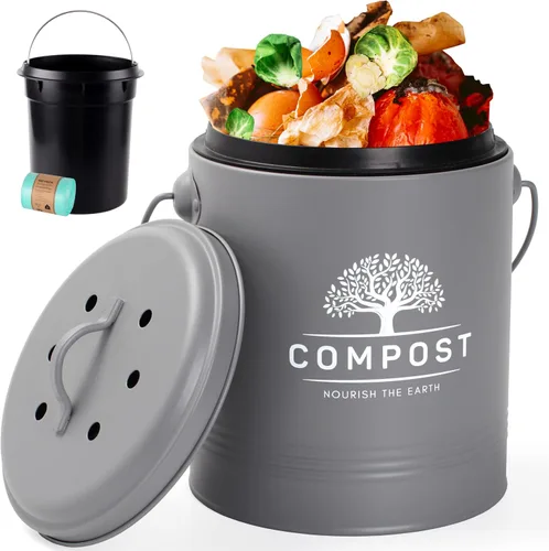 Vista 12 de Perfnique Cubo de Compost de Cocina, Cubo de Compost de Encimera de 1.3 Galones con Tapa, Cubo de Compost Interior Incluye Forro de Cubo