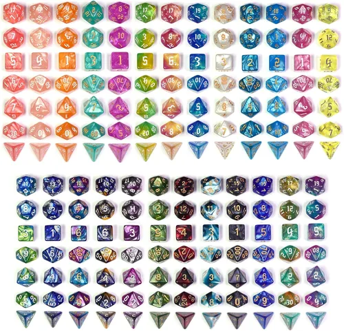 Vista 7 de Juegos de dados DND, 175 dados poliédricos D&D con 4 bolsas de cuero 25sets/175pcs