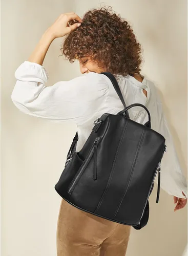 Vista 7 de S-ZONE - Mochila de piel suave para mujer, antirrobo, mediana, bolsa de hombro 2-negro
