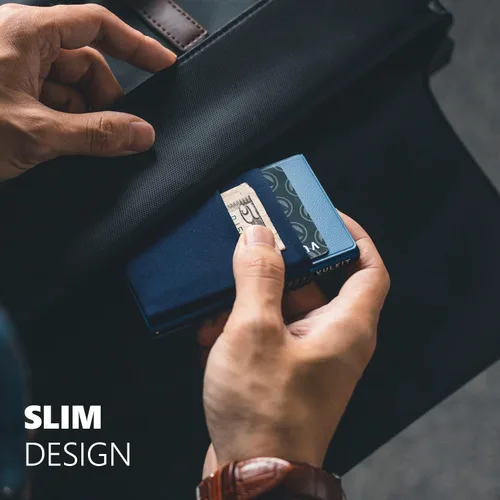 Vista 10 de VULKIT Billetera minimalista con ventana de identificación y bolsillo EDC con bolsillo desplegable para tarjetas de crédito y bloqueo RFID, diseño