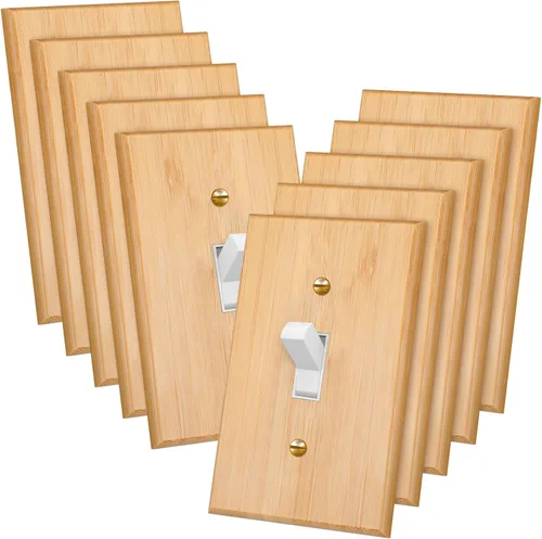 Vista 8 de Pinkunn 10 piezas de placas de interruptor de luz de madera maciza, cubiertas de tomacorriente de madera de bambú, placa decorativa de pared