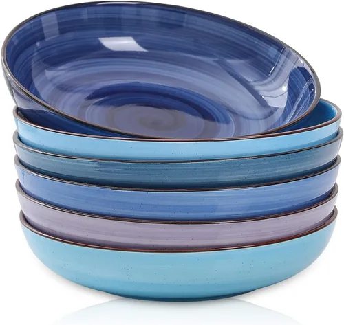 Vista 15 de Selamica Tazones de cerámica para pasta de 7.8 pulgadas, cuencos grandes de porcelana de 26 onzas, aptos para lavavajillas y microondas, juego de 6