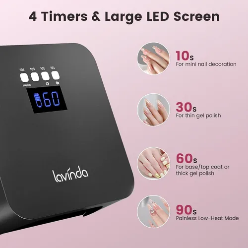 Vista 7 de Lavinda Luz UV para Uñas de Gel, Lámpara de Uñas UV LED Profesional 2X Más Rápida Curado Secador de Uñas Luz de Uñas Compatible con Todos los Tipos