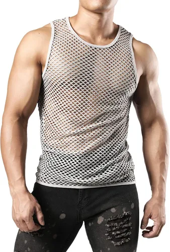 Vista 4 de JOGAL Top muscular sin mangas ajustado de malla para hombre