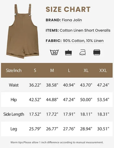 Vista 5 de Fiona Jolin Overol corto de algodón y lino para mujer, estilo casual, con bolsillos, para verano