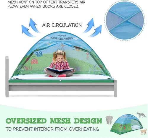 Vista 7 de Tienda de campaña de cama individual con diseño de animales para niños - Tiendas de ensueño mágicas para niños, toldo emergente para cama de niña