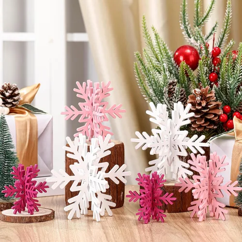 Vista 15 de Bucherry 12 piezas de decoración de mesa de copo de nieve de madera 3D con copos de nieve y centro de mesa para fiesta de congelados, Navidad