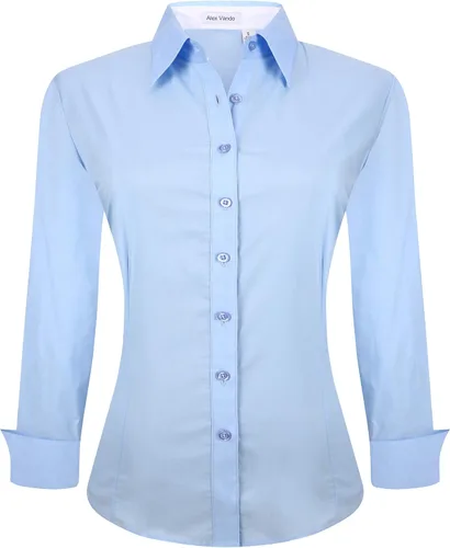 Vista 32 de Alex Vando Camisas de vestir para mujer, sin arrugas, ajuste regular, manga larga, elástica, camisa de trabajo