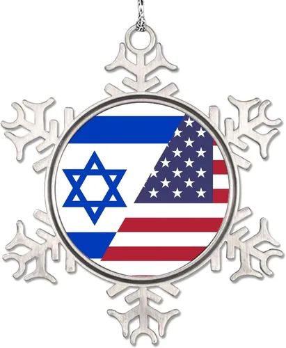 Vista 10 de Adornos de copo de nieve con la bandera estadounidense de Israel United We Stand with Israel, decoraciones de Navidad para árbol, adornos de Navidad