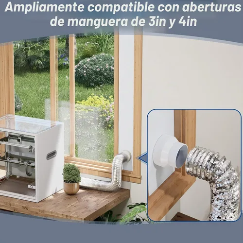 Vista 8 de Kit de ventilación de ventana Flamorrow con cubierta exterior Compatible con manguera de 3" y 4", paneles ajustables de sello de ventilación