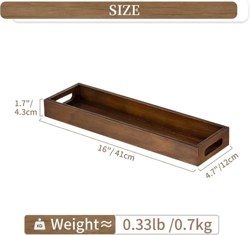 Vista 4 de Hanobe Bandeja de servir decorativa de madera rústica, marrón, rectangular, 16 pulgadas x 4.7 pulgadas x 1.7 pulgadas Bandeja de madera rústica
