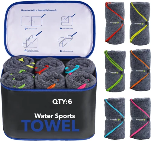 Vista 10 de 4Monster Paquete de 4 toallas de camping de microfibra de secado rápido, toalla de viaje súper absorbente con bolsa impermeable, toalla ligera