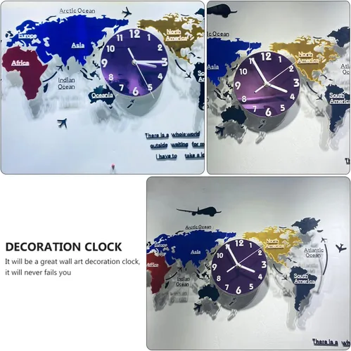 Vista 8 de Wakauto Norse Decor - Reloj de pared de metal grande para colgar en la pared, mapa del mundo, decoración de arte moderno, reloj de pared silencioso