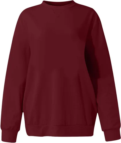 Vista 4 de Sudadera de cuello redondo para mujer, para otoño, lisa, básica, holgada, con bolsillo