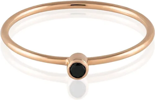Vista 5 de Black Diamond Ring - Solitaire Stackable Thin Rings for Women - Round Cut Genuine Diamonds on Tiny 14k Real Gold Band - Small Promise Jewelry