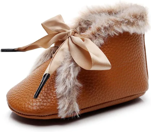 Vista 2 de Bebila Botas de nieve de invierno para niños pequeños, con cordones, antideslizantes, suela suave, para recién nacidos, cálidos, de piel al tobillo
