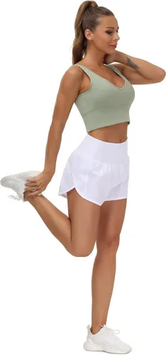 Vista 3 de THE GYM PEOPLE Womens High Waisted Running Shorts Quick Dry Athletic Workout Shorts with Mesh Liner Zipper Pockets