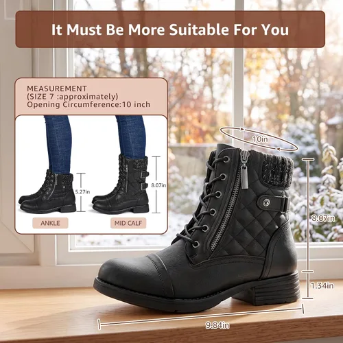 Vista 7 de STQ Botas de combate para mujer con cordones, botines de tobillo Negro