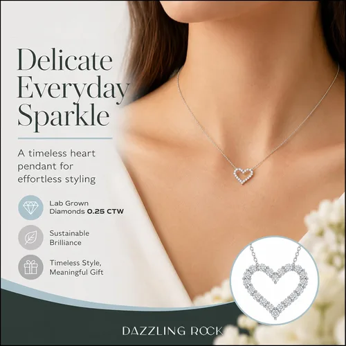 Vista 4 de Dazzlingrock Women's Round Lab Grown White Diamond Heart Pendant Necklace