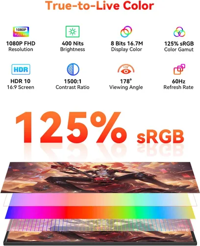 Vista 5 de Monitor portátil inalámbrico de 15.6" 1080P alimentado por batería